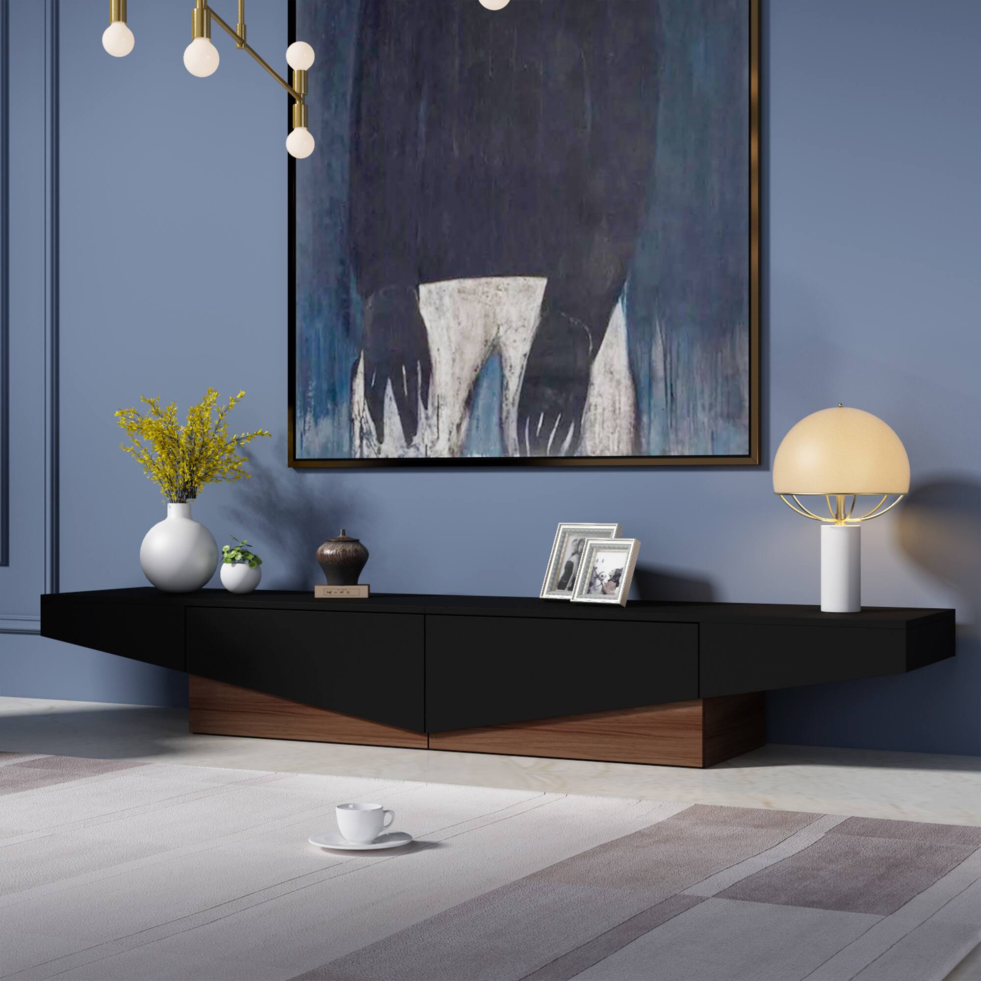 Front. Famapy - Modern Geometric TV Stand with Storage Drawers, Artistic Media Console for Living Room, Entertainment Center - Black & Brown.