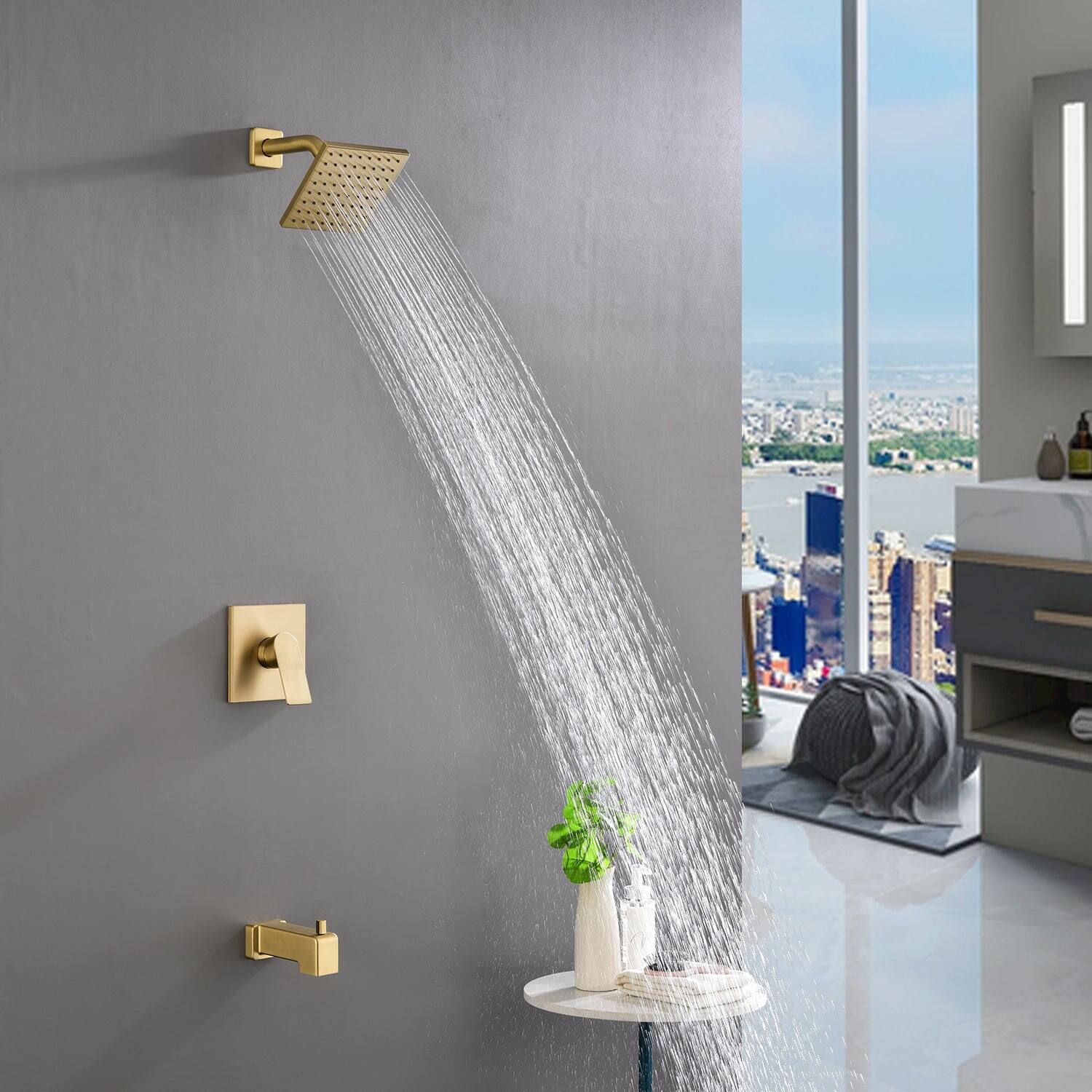 Alt View 3. Boyel Living - Brushed Gold Shower Set with 6 Inch Square Shower Head and Pressure Balance Valve - Brushed Gold.