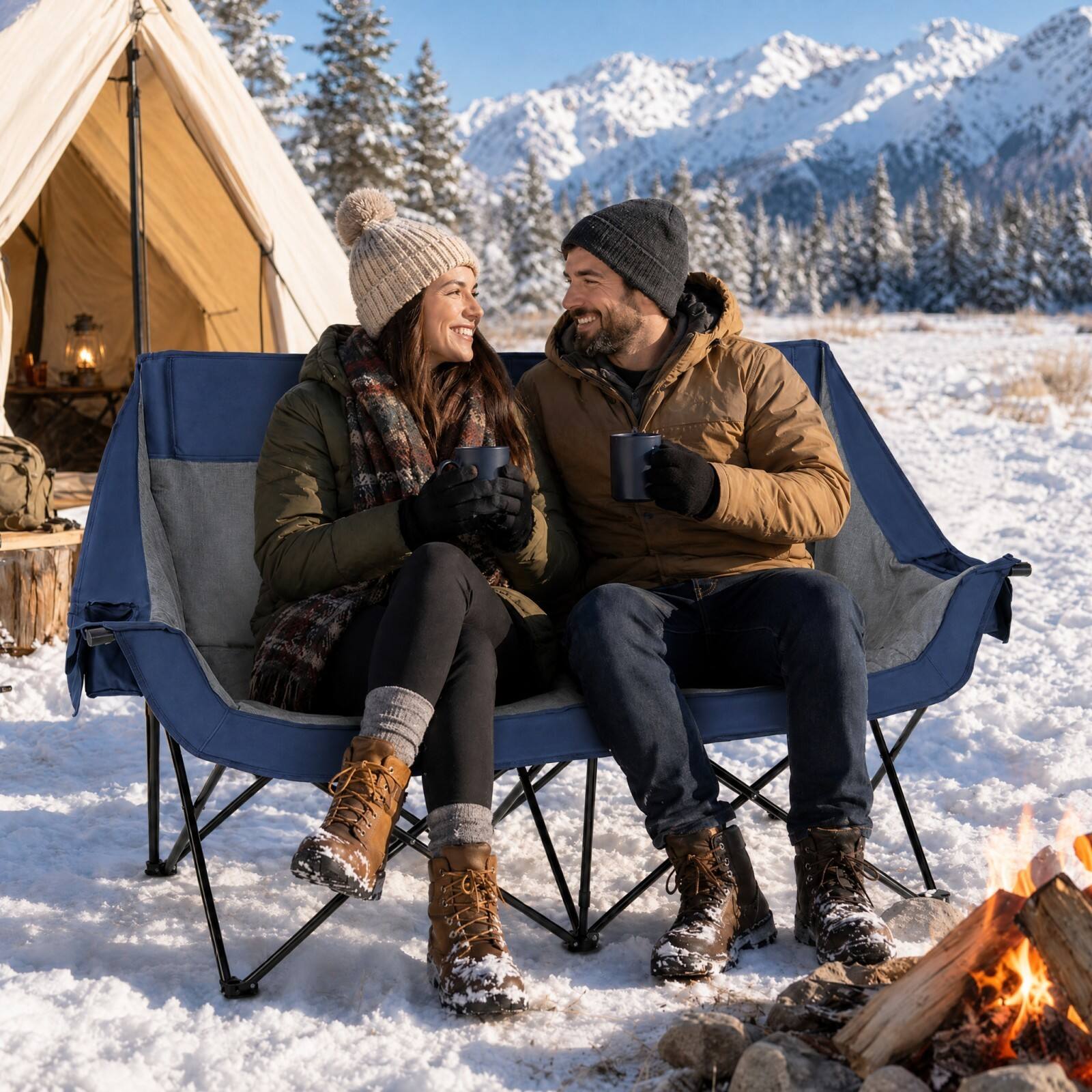 Alt View 1. Costway - Costway Heated Double Camping Chair with 4 Heating Zones & 3 Heat Levels,Wine Glass Holders - Navy.