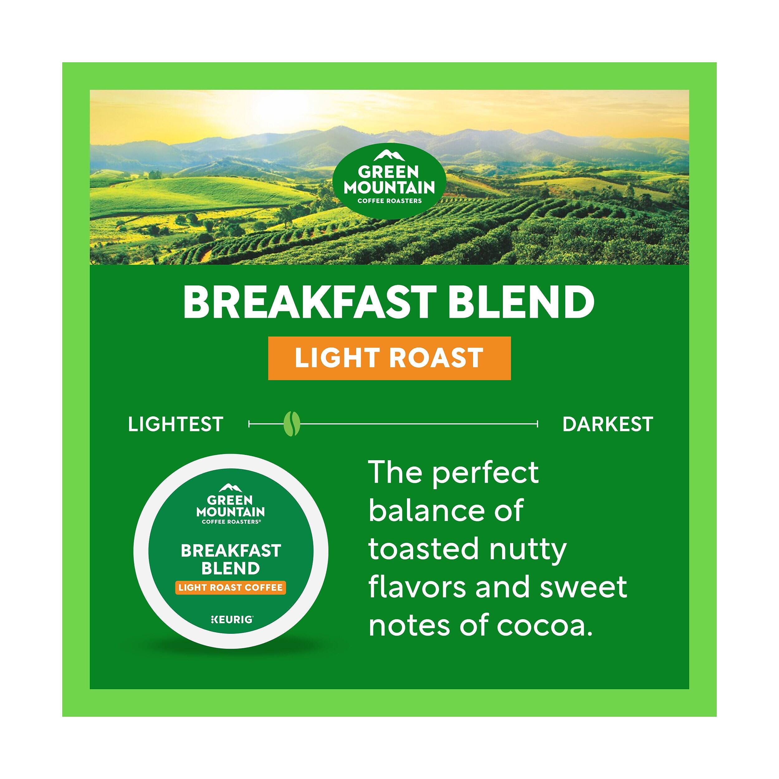GREEN MOUNTAIN COFFEE ROASTERS  
WWW.O  
BREAKFAST BLEND  
LIGHT ROAST  
LIGHTEST  
DARKEST  
GREEN MOUNTAIN COFFEE ROASTERS BREAKFAST BLEND LIGHT ROAST COFFEE KEURIG  
The perfect balance of toasted nutty flavors and sweet notes of cocoa.