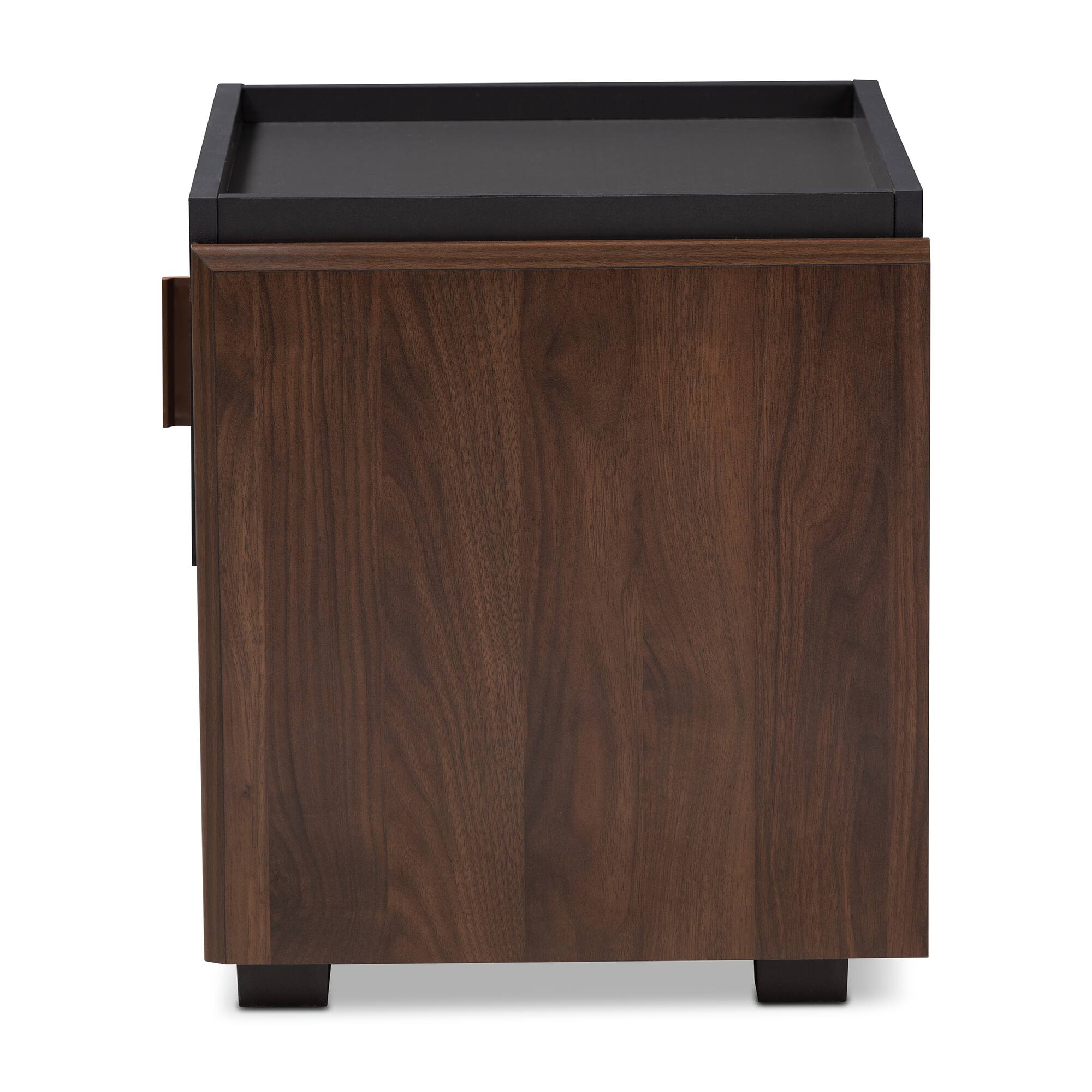 Back. Baxton Studio - Rikke Modern and Contemporary Two-Tone Gray and Walnut Finished Wood 1-Drawer Nightstand - Gray/Walnut.