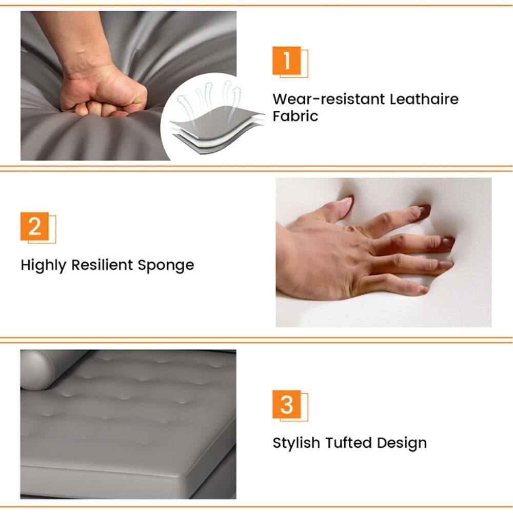 1. Wear-resistant Leathaire Fabric  
2. Highly Resilient Sponge  
3. Stylish Tufted Design
