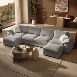 ModernMate - Chenille Cloud Modular Sectional, Down-Blend Cushions, Tool-Free Assembly, Machine-Washable Covers - Gray