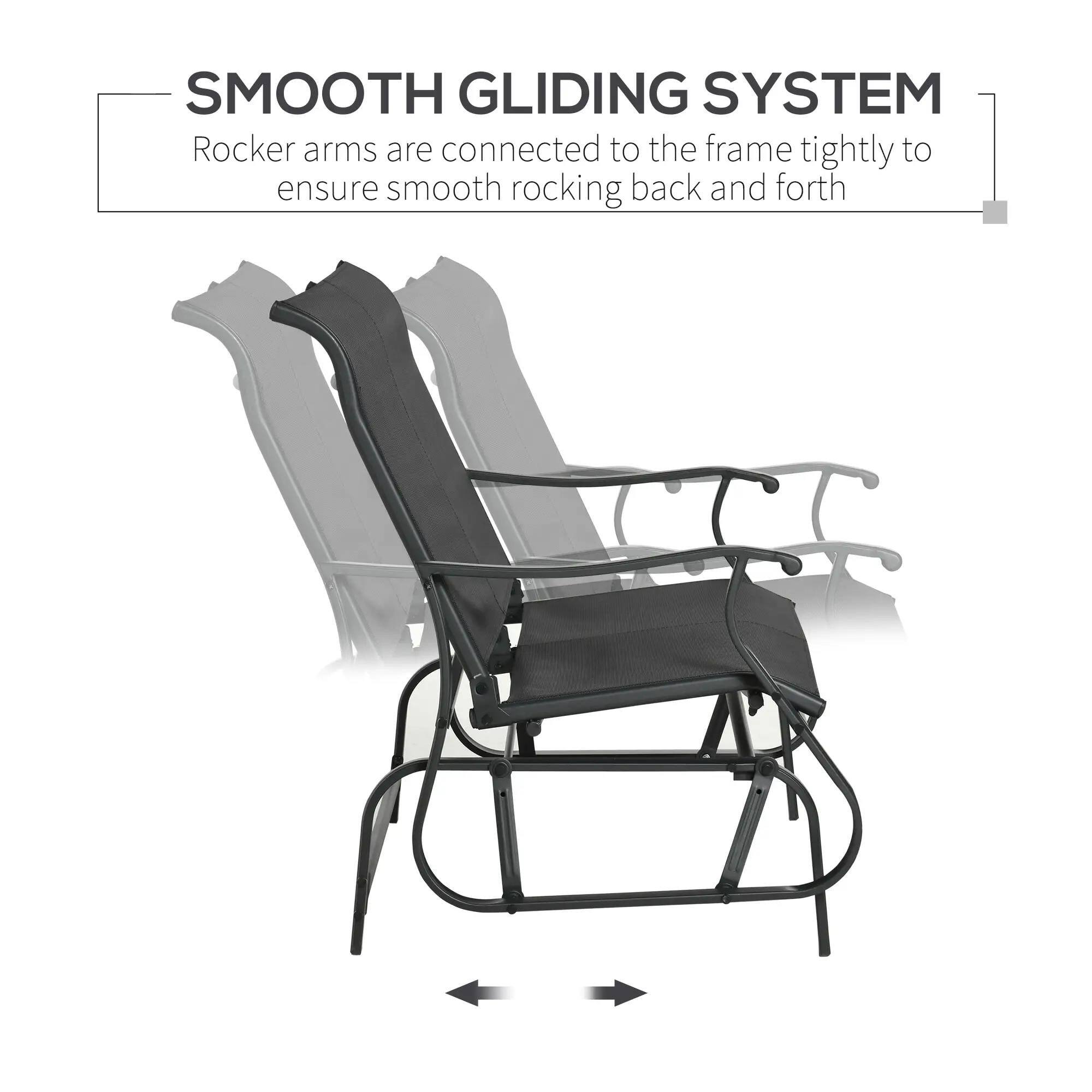 SMOOTH GLIDING SYSTEM  
Rocker arms are connected to the frame tightly to ensure smooth rocking back and forth
