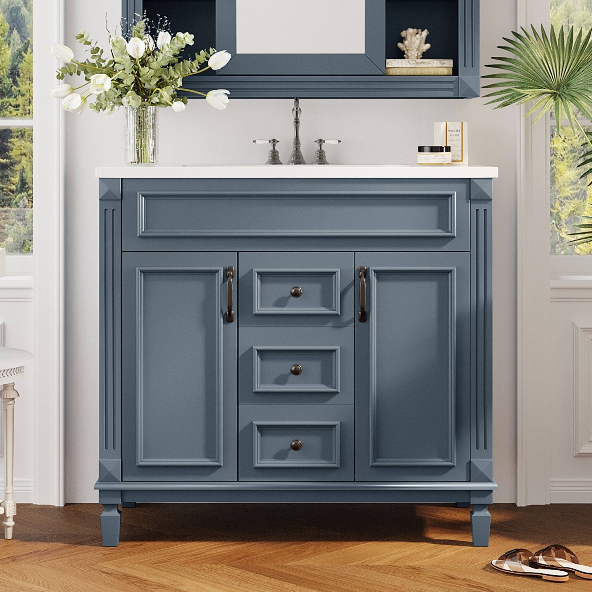 Alt View 1. Boyel Living - 36 Inch Bathroom Vanity with Ceramic Sink 2 Doors 2 Drawers Blue - Blue.