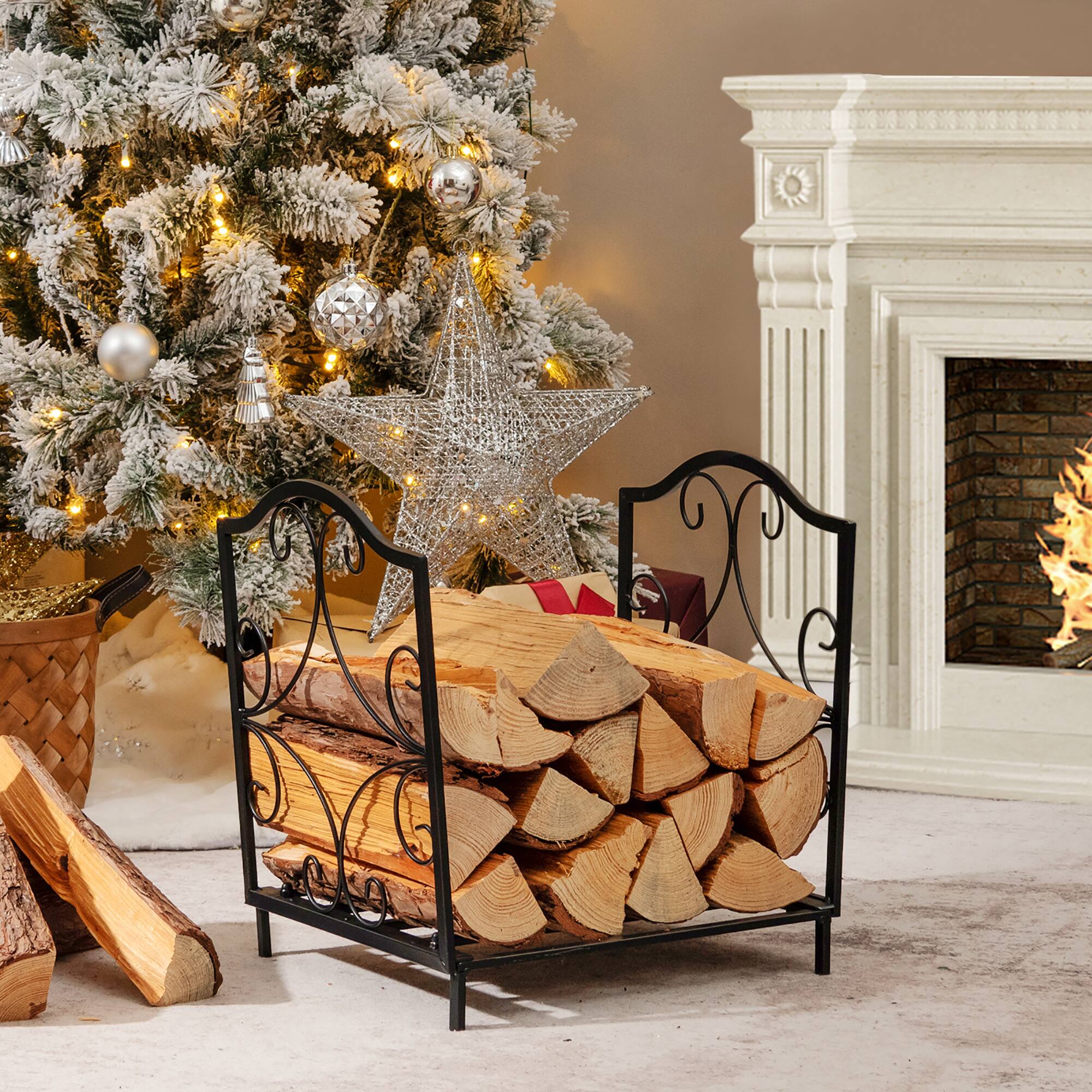 Alt View 5. Costway - Costway 17" Firewood Storage Rack Steel Firewood Storage Log Holder - Black.