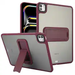 Dteck - Matte Case for Apple iPad Pro (M5) 11" 2025 / Pro 11 (M4) 2024 with Foldable Kickstand,Shockproof Transparent Back Cover - Winered