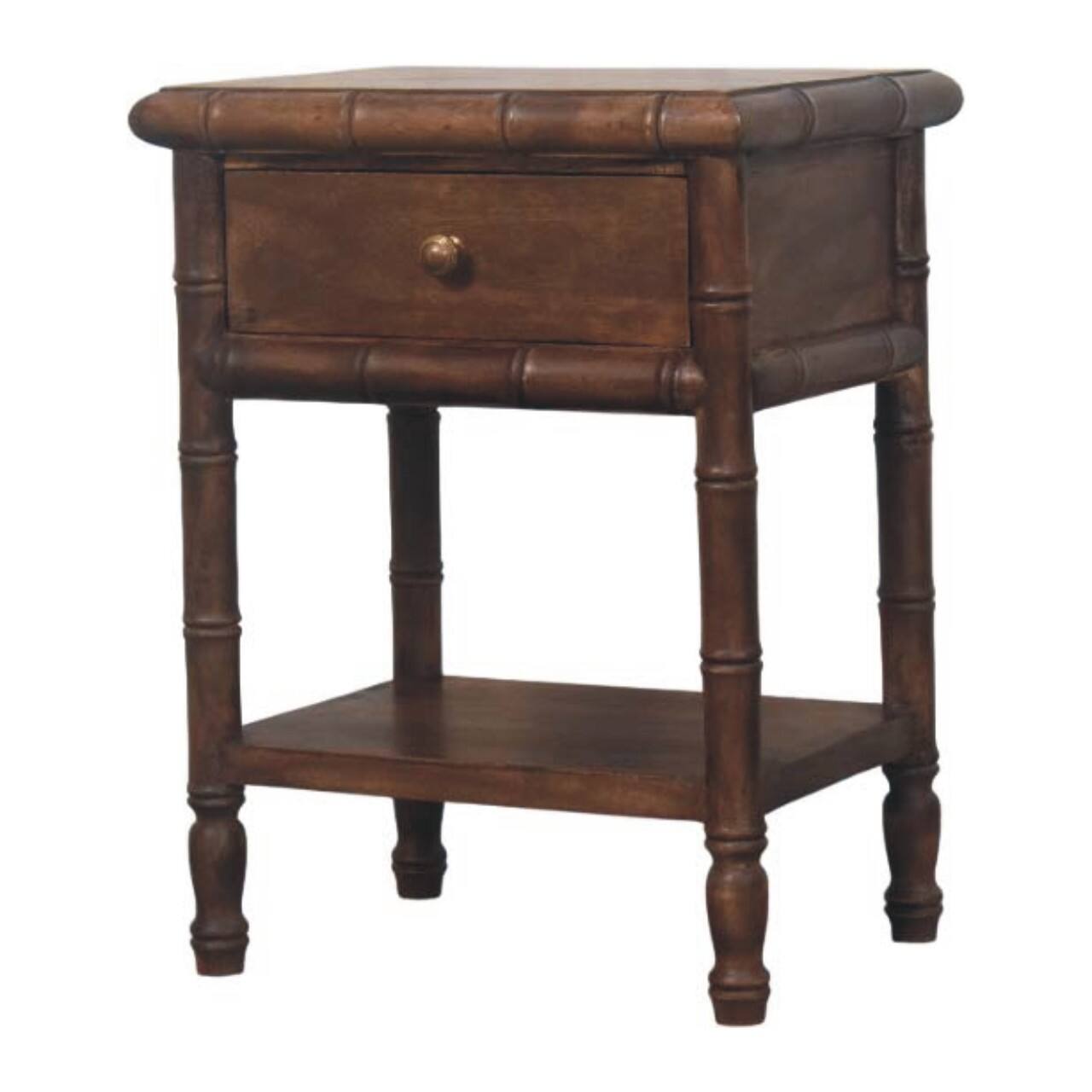 Left. Artisan Furniture - Artisan Furniture Solid Wood Bamboo Carved Bedside Table, 1 Drawer, Brown - Brown.