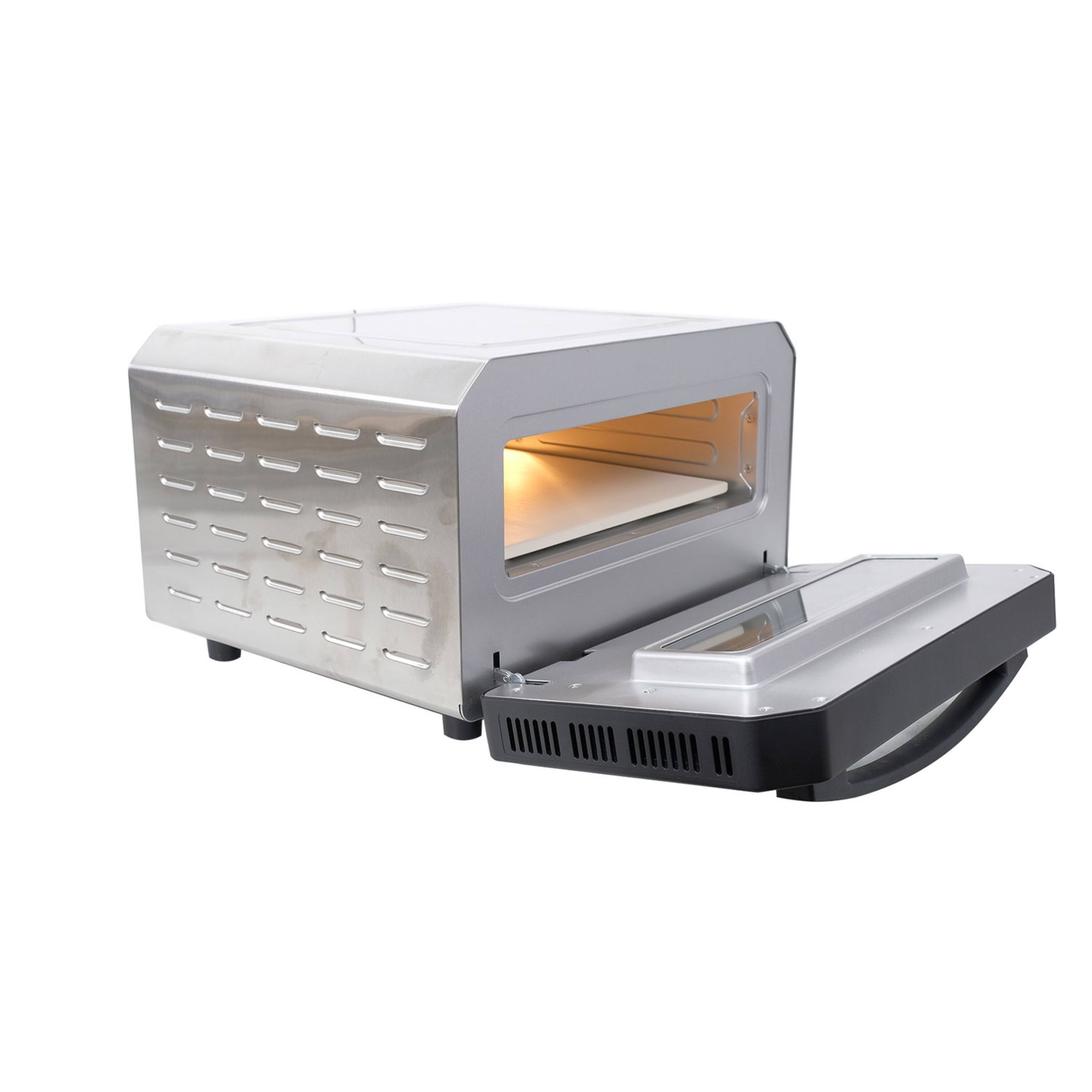 Angle. Equator - Equator ELECTRIC 12.5" PIZZA OVEN Multi Program + Authentic Baking Stone | Brick Oven 0.5 cu.ft. Portable | Compact 110V - Stainless.