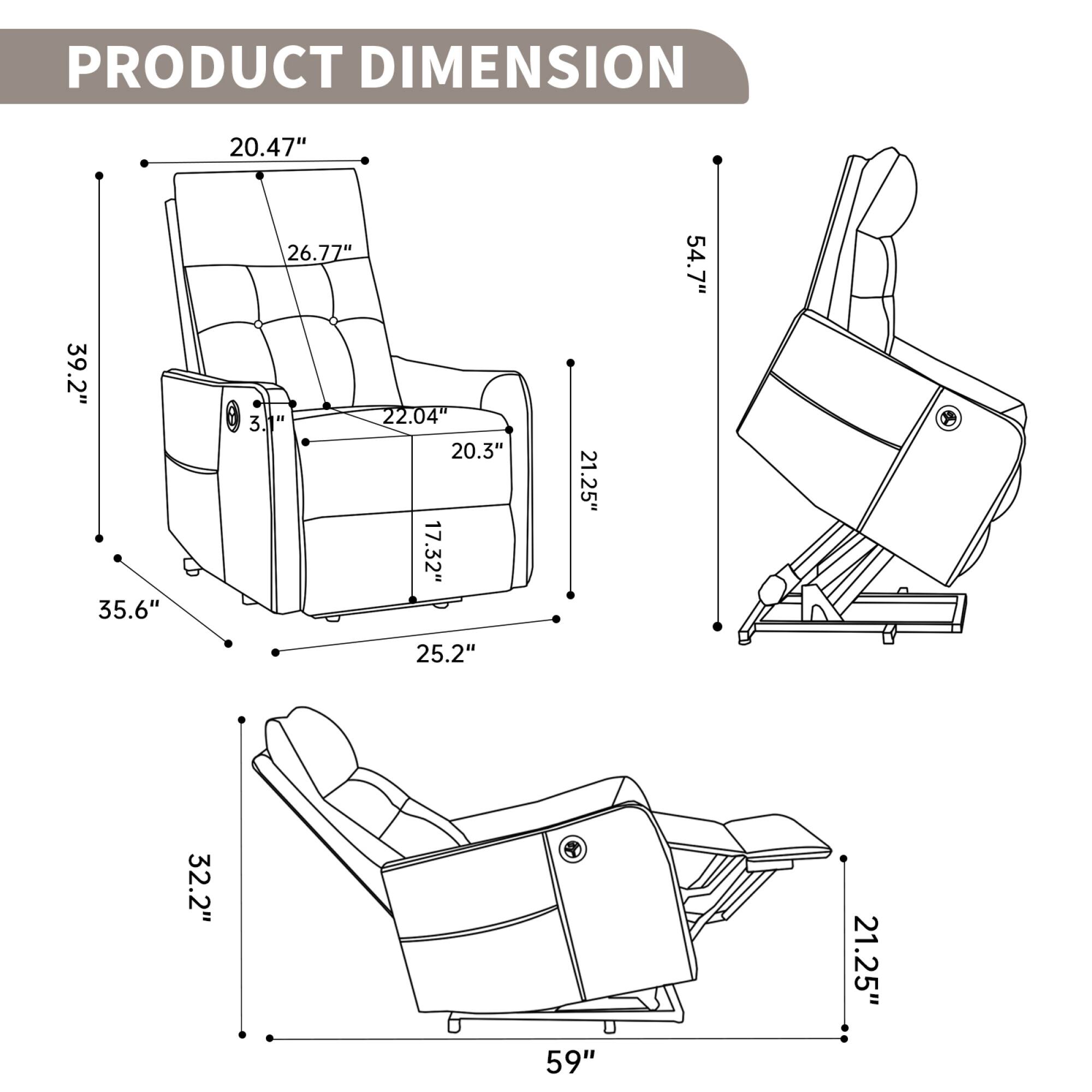 PRODUCT DIMENSION

- 20.47"
- 39.2"
- 35.6"
- 26.77"
- 22.04"
- 20.3"
- 17.32"
- 21.25"
- 54.7"
- 25.2"
- 32.2"
- 59"
- 21.25"