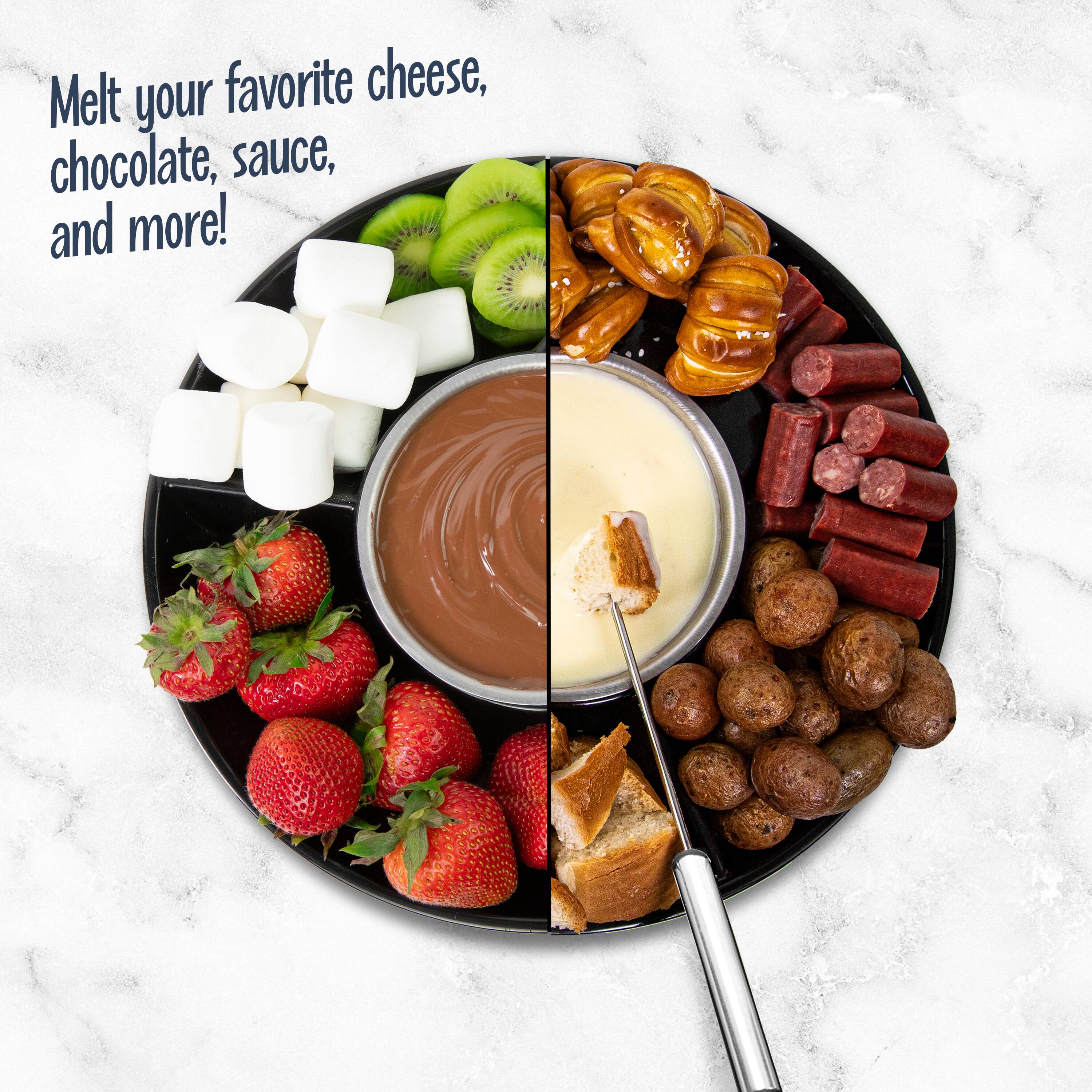 Melt your favorite cheese, chocolate, sauce, and more!
