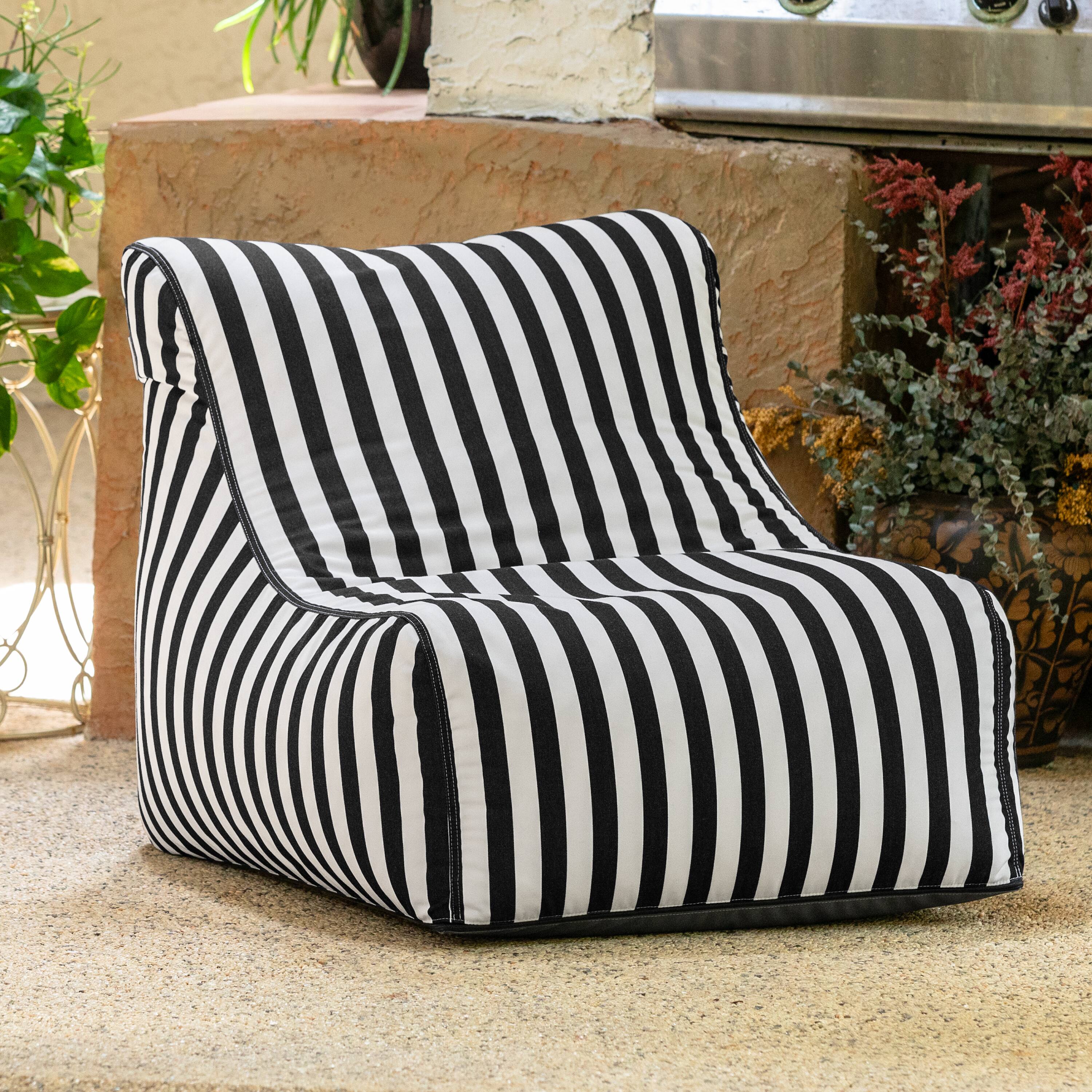 Back. Jaxx - Jaxx Ponce Outdoor Bean Bag Chair - Weather Resistant Patio and Poolside Lounge Seating, Black & White Stripes - Black & White Stripes.