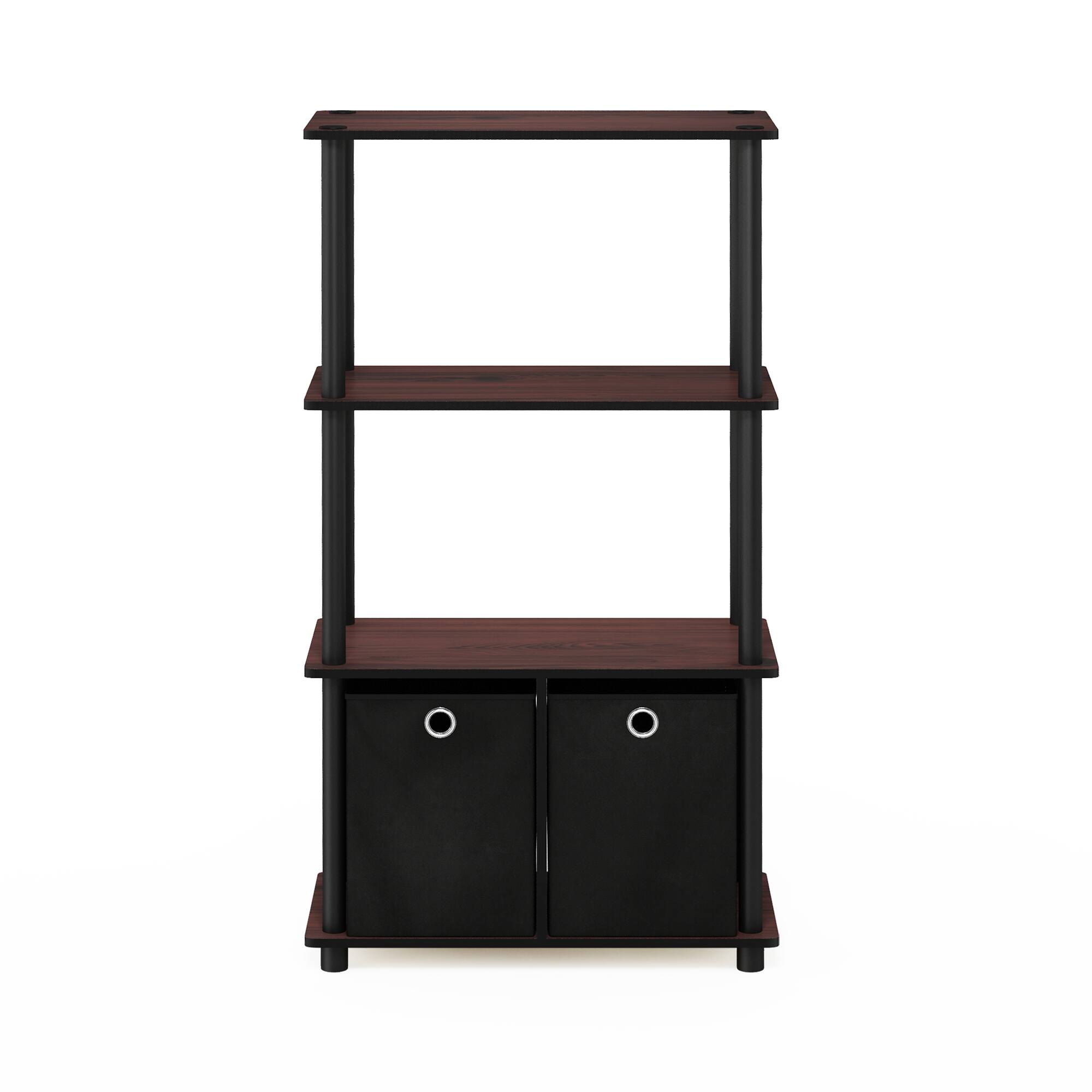 Alt View 2. Furinno - Go Green 4-Tier Multipurpose Storage Rack Shelving Unit w/Bins, Dark Cherry/Black - Dark Cherry/Black.