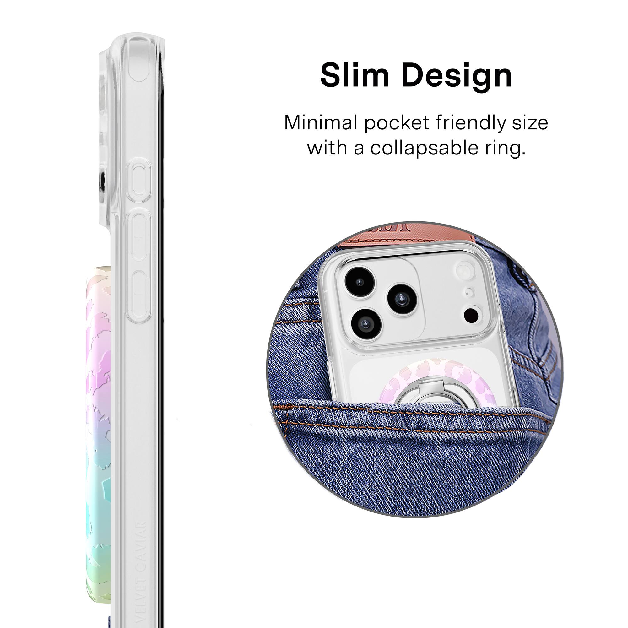 Slim Design  
Minimal pocket friendly size with a collapsable ring.  
CAVIAR VELVET