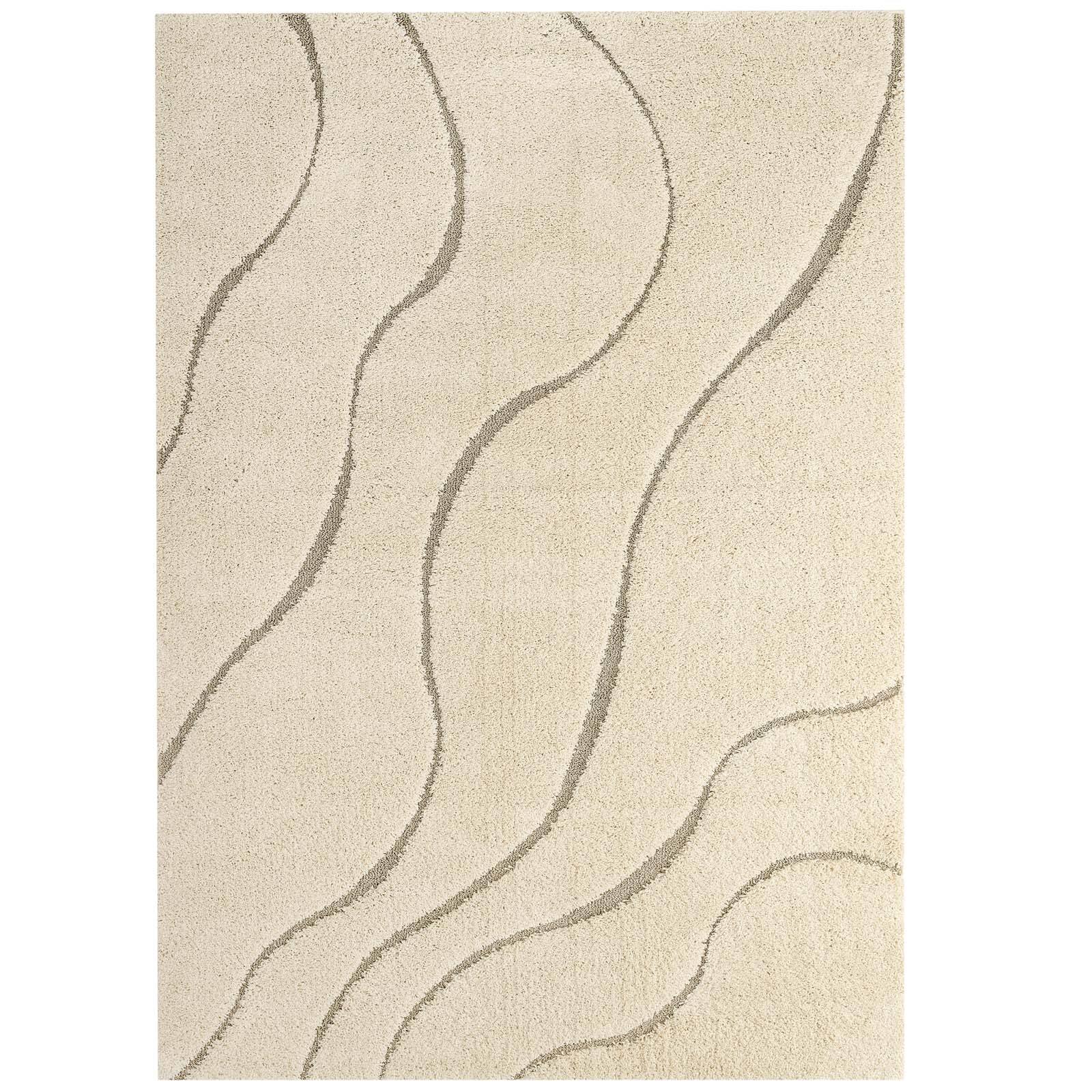 Angle. Modway - Jubilant Abound Abstract Swirl Shag Area Rug - Creame and Beige.