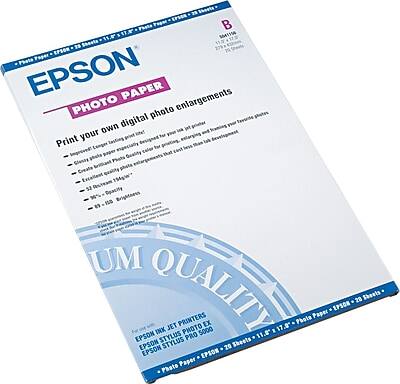 EPSON PHOTO PAPER

Print your own digital photo enlargements

- Glossy finish
- Great for printing your own photos
- Excellent color reproduction
- 100% recycled
- Acid-free
- 180 gsm
- Brightness 90%
- 28 Sheets

EPSON QUALITY INK STYLUS JET PRINTERS PHOTO PRO 5000 EX 11.8 x 17.0

EPSON Photo Paper - EP-1000 Sheets - 11.8 x 17.0