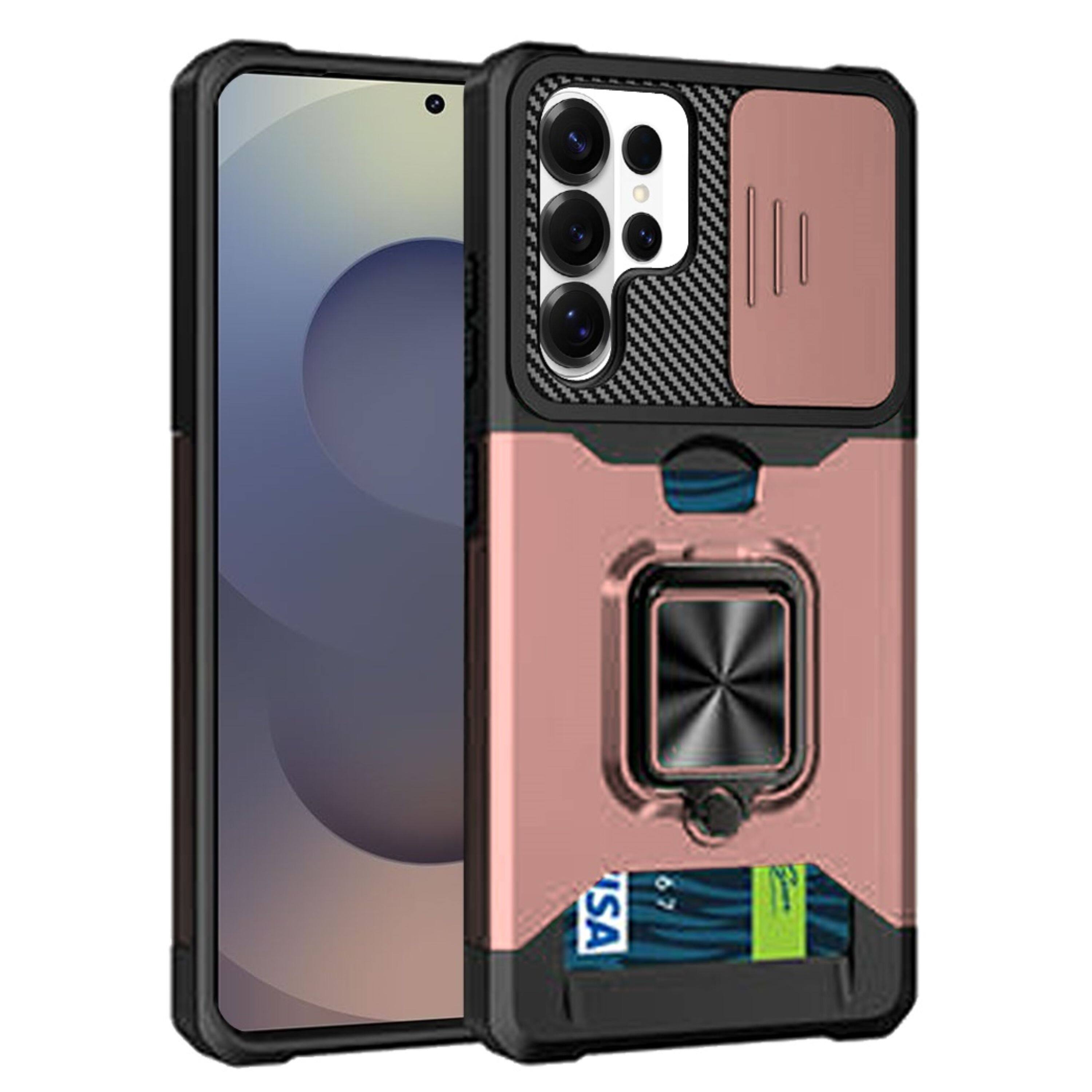 Left. Kitcheniva - Multi-Use Card Holder Camera Lens Cover Phone Case With Tempered Glass For Samsung Galaxy S26 Ultra Rose Gold - Rose Gold.