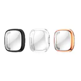 Home Collection - TPU Replacement Case Screen Protector Kit for Fitbit Versa 4 and Sense 2 - Clear, Black, Rose gold