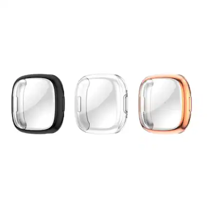 Front. Home Collection - TPU Replacement Case Screen Protector Kit for Fitbit Versa 4 and Sense 2 - Clear, Black, Rose gold.