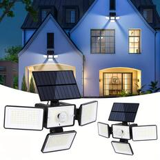 Front. Oumilen - 2 Pack 4-Head Solar Security Lights with Remote – 288 LED 2500LM Motion Sensor Wall Light for Garage Yard.