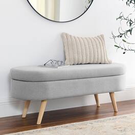 Ropilly - Oval Storage Bench Grey Storage Ottoman with Rubber Wood Legs for Bedroom - Gray
