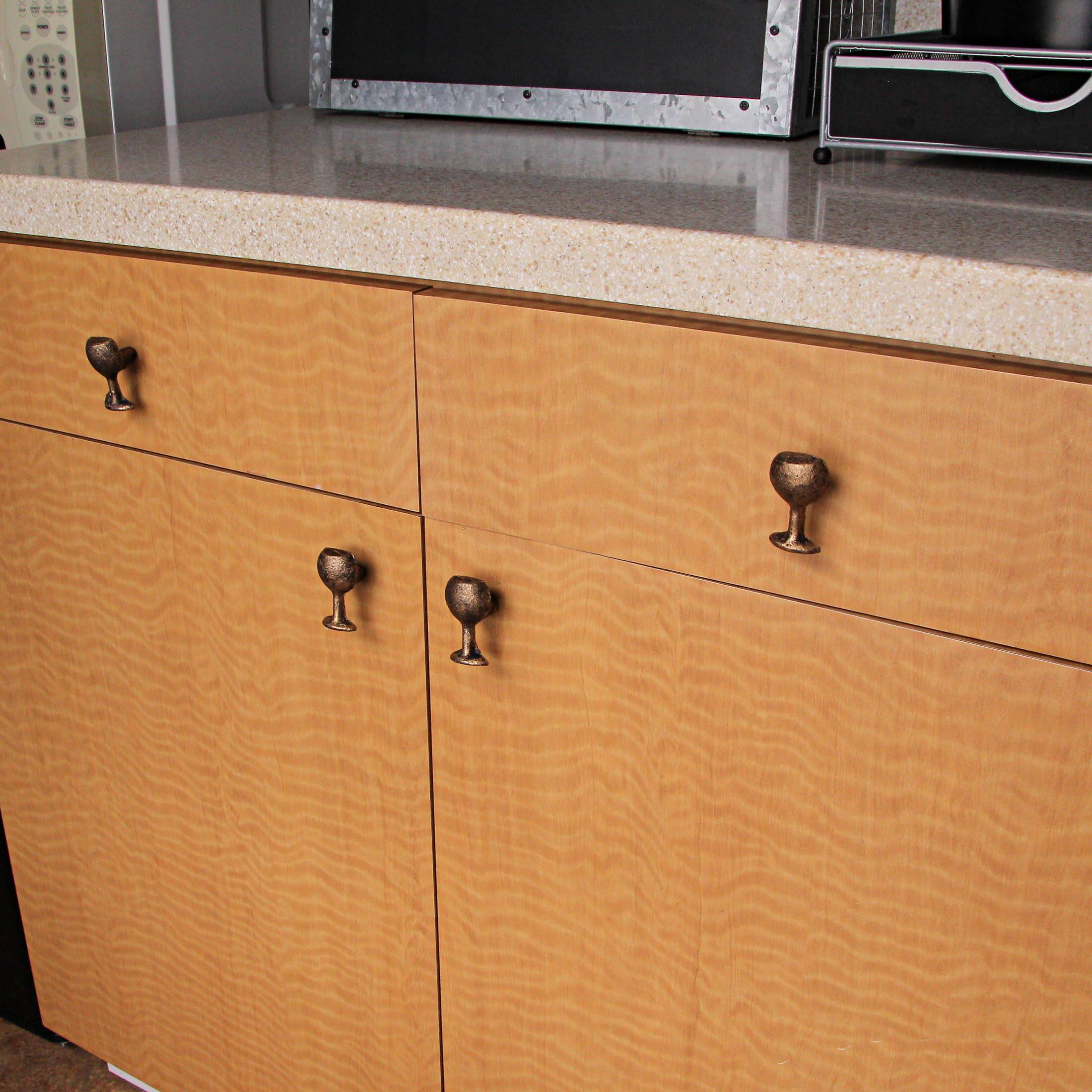 Alt View 4. Zeckos - Antique Gold Finish Cast Iron Wine Glass Cabinet Knob Drawer Pulls Set of 6 - Gold.