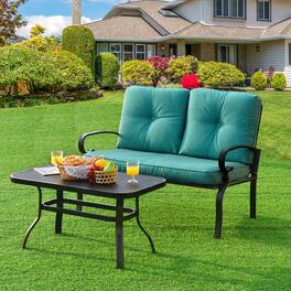 Gymax - 2PCS Patio Loveseat & Table Set Conversation Sofa Set w/ Cushions - Turquoise