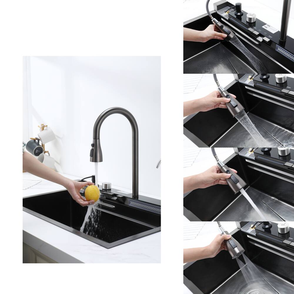 Alt View 1. JUJABU - 30 in. L X 18 in. W Pull-out Single Bowl Kitchen Sink Stainless Steel Dish Sink - Gray.
