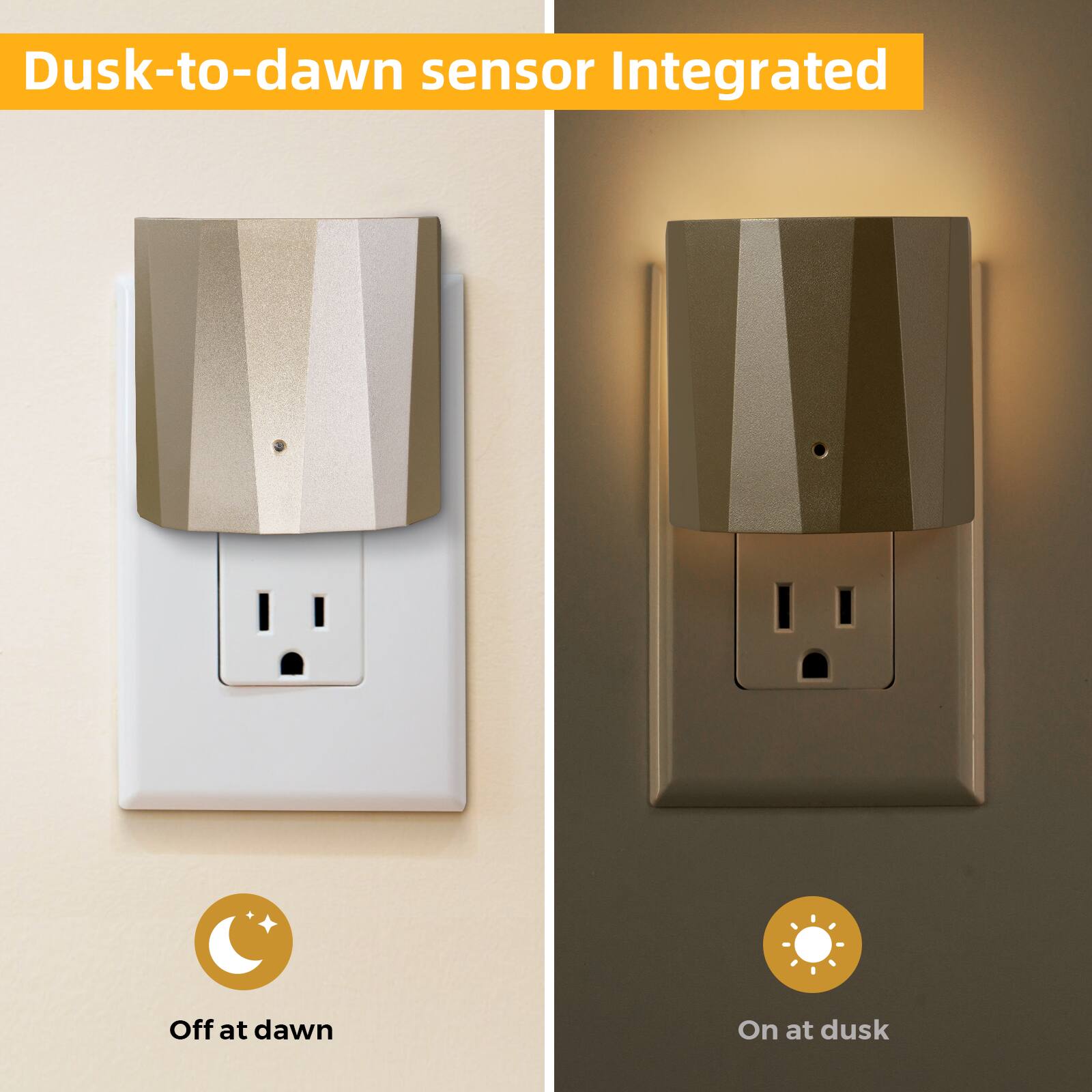 Dusk-to-dawn sensor Integrated

Off at dawn

On at dusk