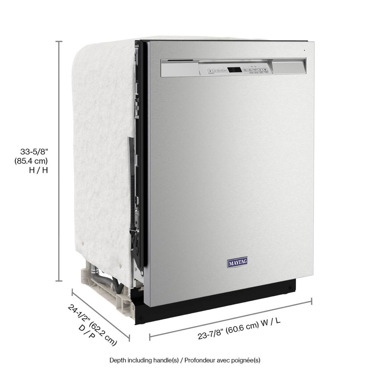 0O-- TAN00  
33-5/8" (85.4 cm) H/H  
24-1/2" W  
23-7/8" Depth including handle(s) / Profondeur avec poigne(s)  
62.2 cm D/P