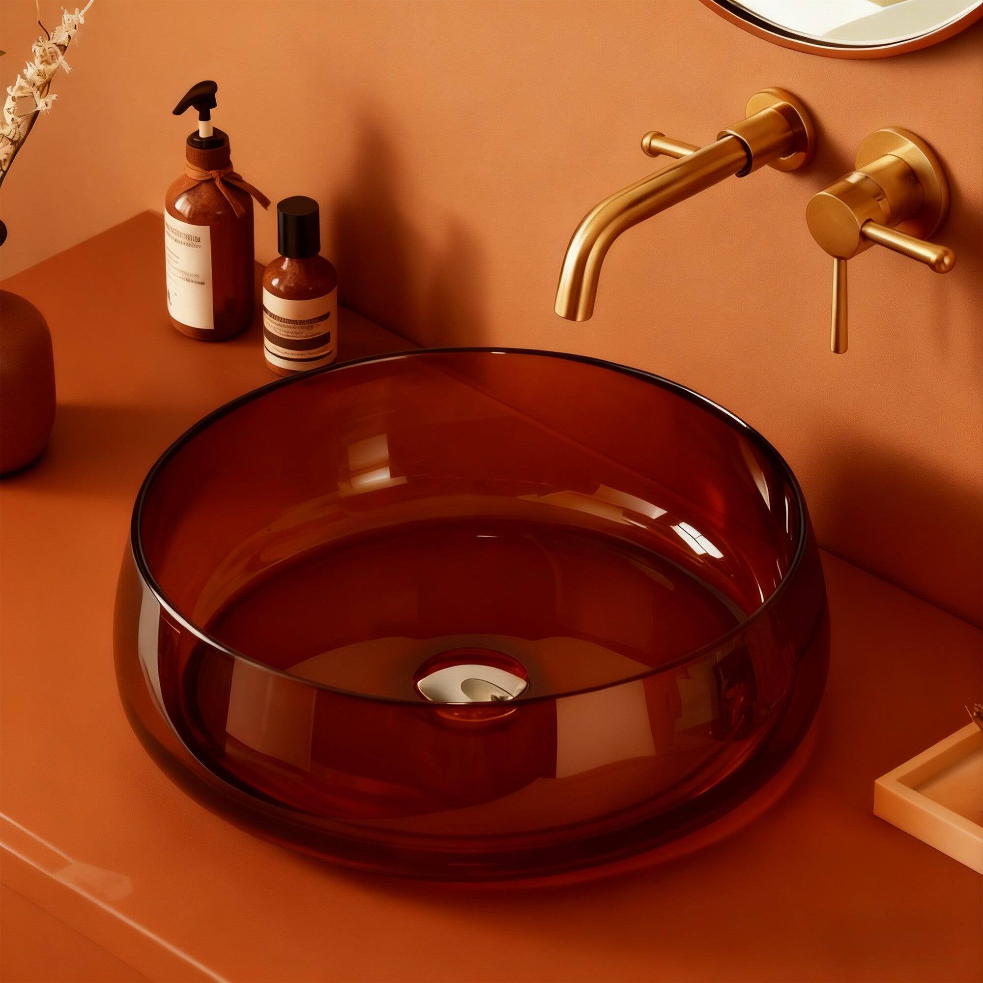 Alt View 1. Boyel Living - Modern Deep Brown Round Resin Vessel Sink in Brown - Brown.