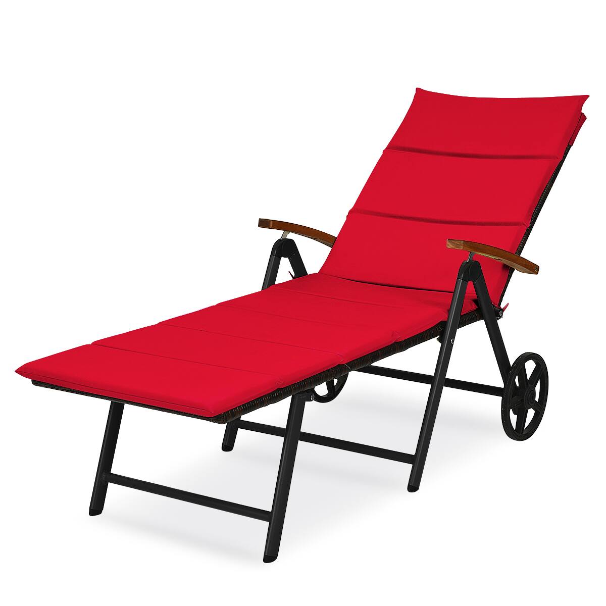 Alt View 9. Gymax - Gymax Folding Patio Rattan Lounge Chair Chaise Aluminum W/ Wheel & Red Cushion - Red.