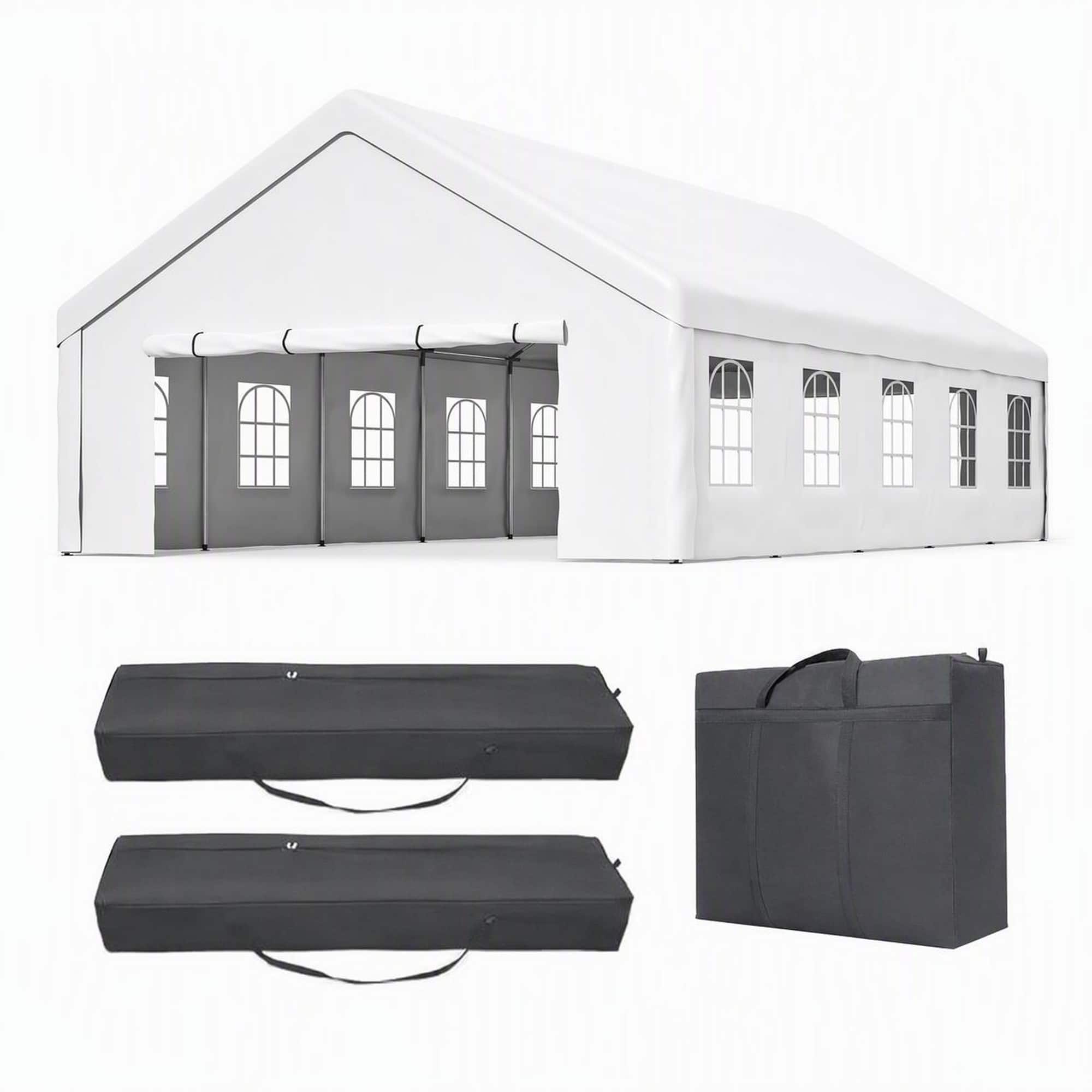 RYHNUYNE - 20x32 FT Party Tent Storage Bags Removable Sidewalls Gazebo Weddings BBQs Carports - White