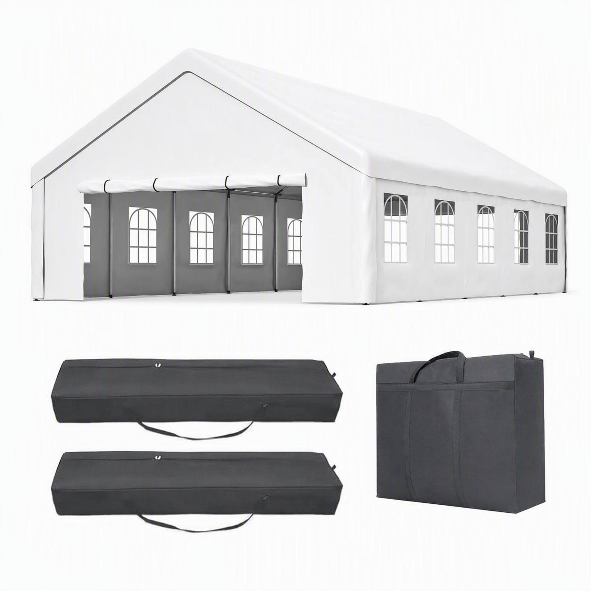 Front. RYHNUYNE - 20x32 FT Party Tent Storage Bags Removable Sidewalls Gazebo Weddings BBQs Carports - White.