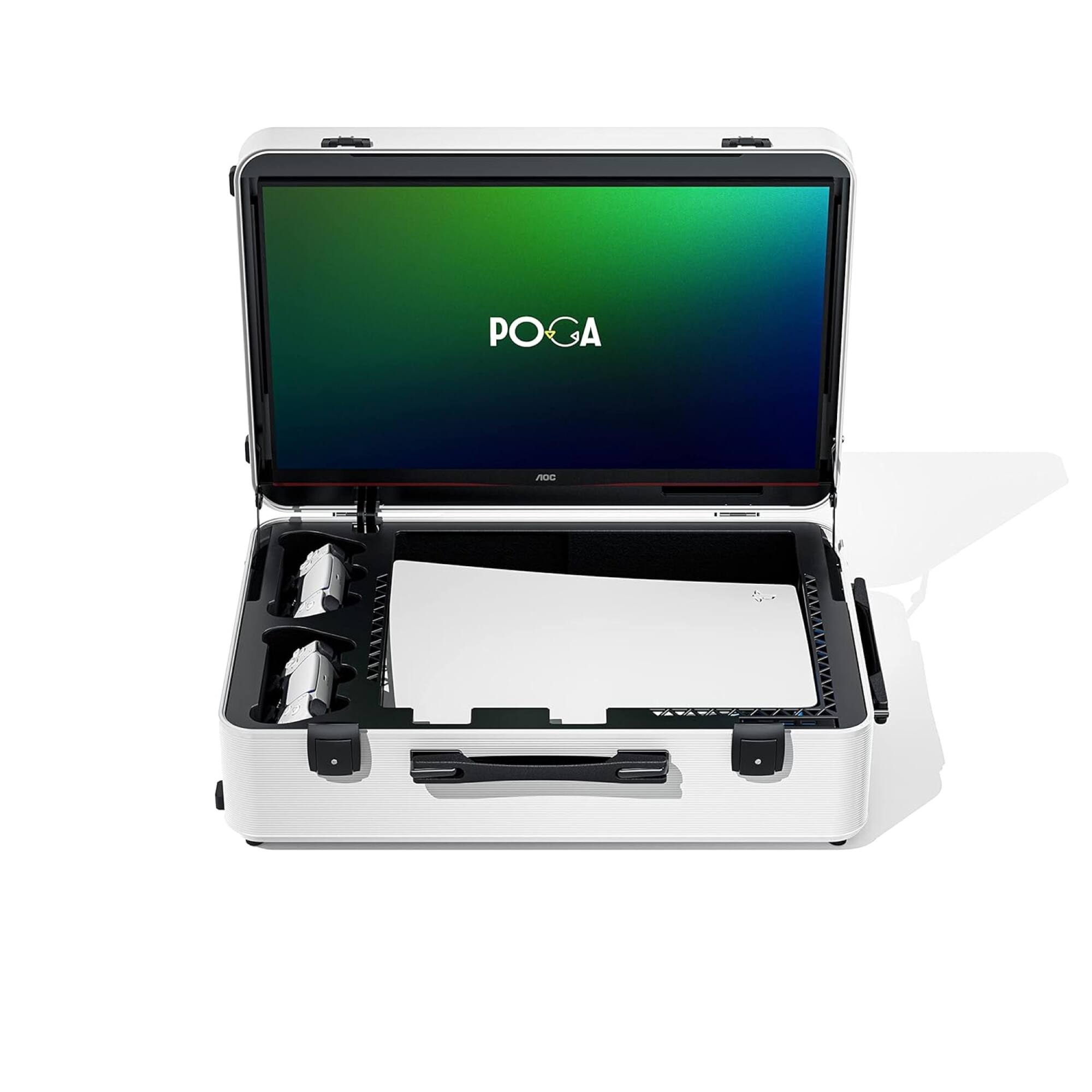 Alt View 31. POGA - LUX PlayStation 5 Premium Portable Console Travel Case w/ Trolley and 24" AOC Gaming Monitor - White.