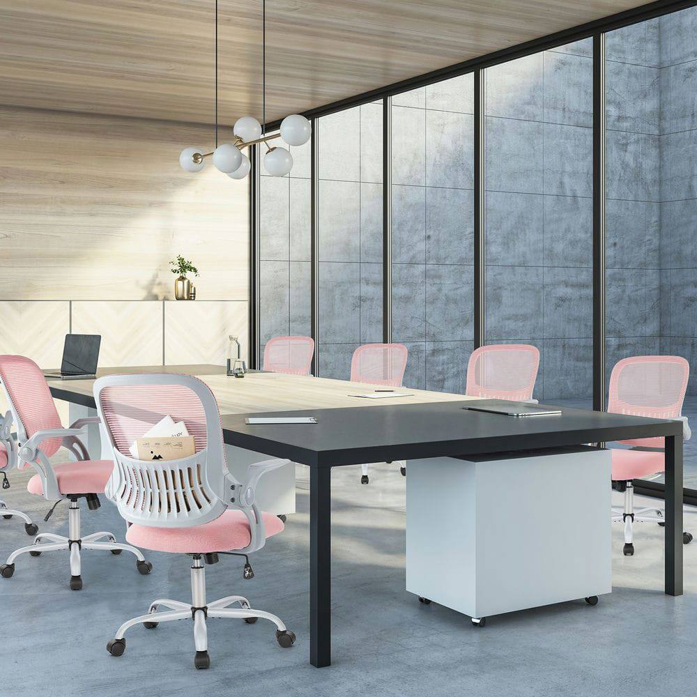 Alt View 1. Kadyn - 41.7" Tall Office Chair for Standing Desk - Adjustable Counter Height Chair with Foot Ring for Compact Areas, Pink - Pink.