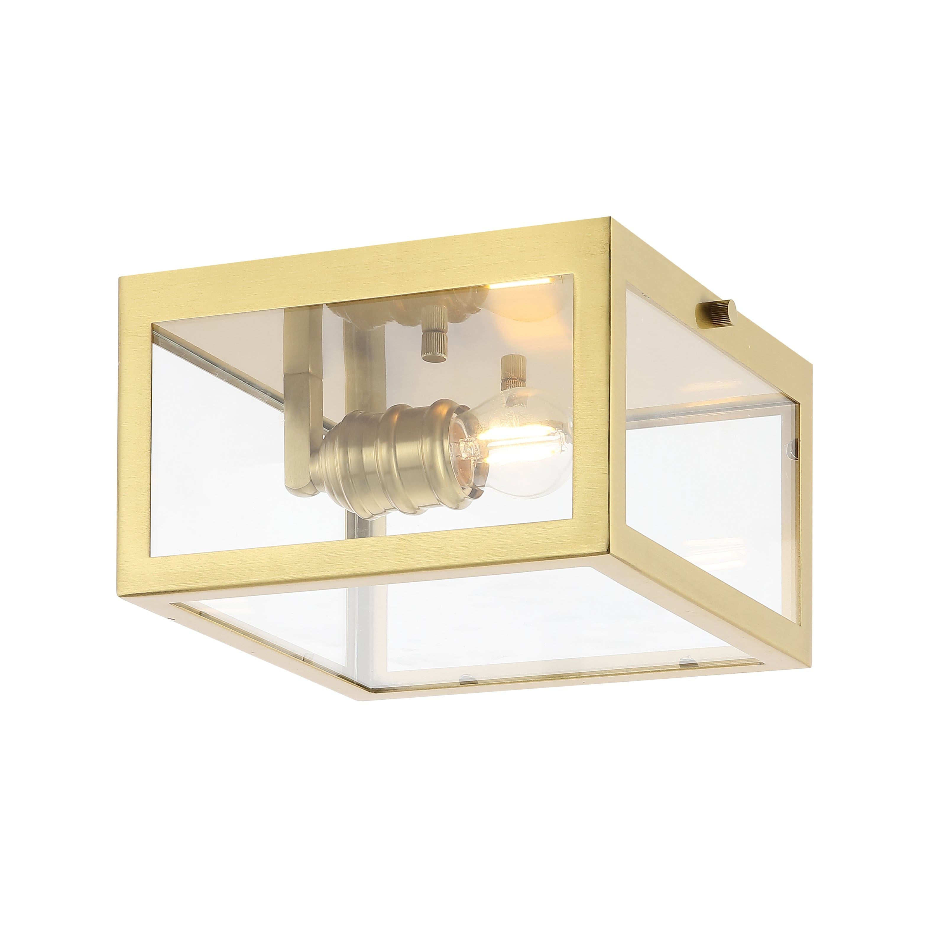 "Jonathan Y - Grayson 8"" 1-Light Farmhouse Industrial Square Iron/Glass Case LED Flush Mount - Brass Gold" price history on PriceWatchPro