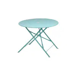 Carolina Chair & Table - Bistro 36" Round Folding Outdoor Table - Umbrella Hole - Teal - Blue