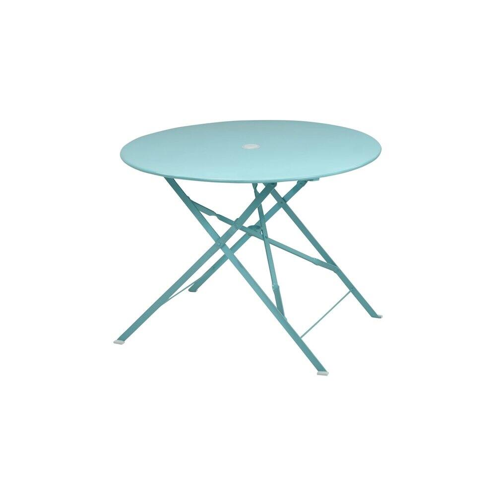 Front. Carolina Chair & Table - Bistro 36" Round Folding Outdoor Table - Umbrella Hole - Teal - Blue.