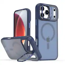 Dteck - Magnetic Matte Shockproof Case for Apple iPhone 17 Pro Max, Dual-Layer Protective Cover with Integrated Camera Kickstand - Blue