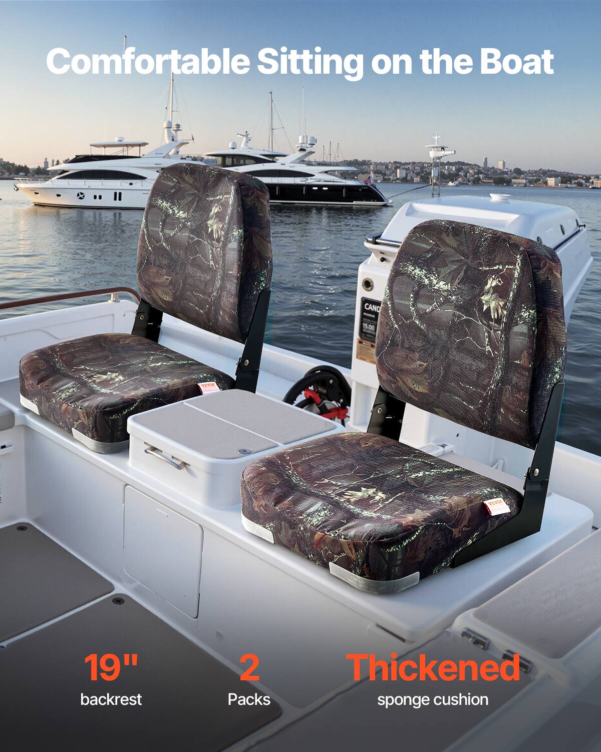 Comfortable Sitting on the Boat, 19" backrest, 2 Packs, Thickened sponge cushion