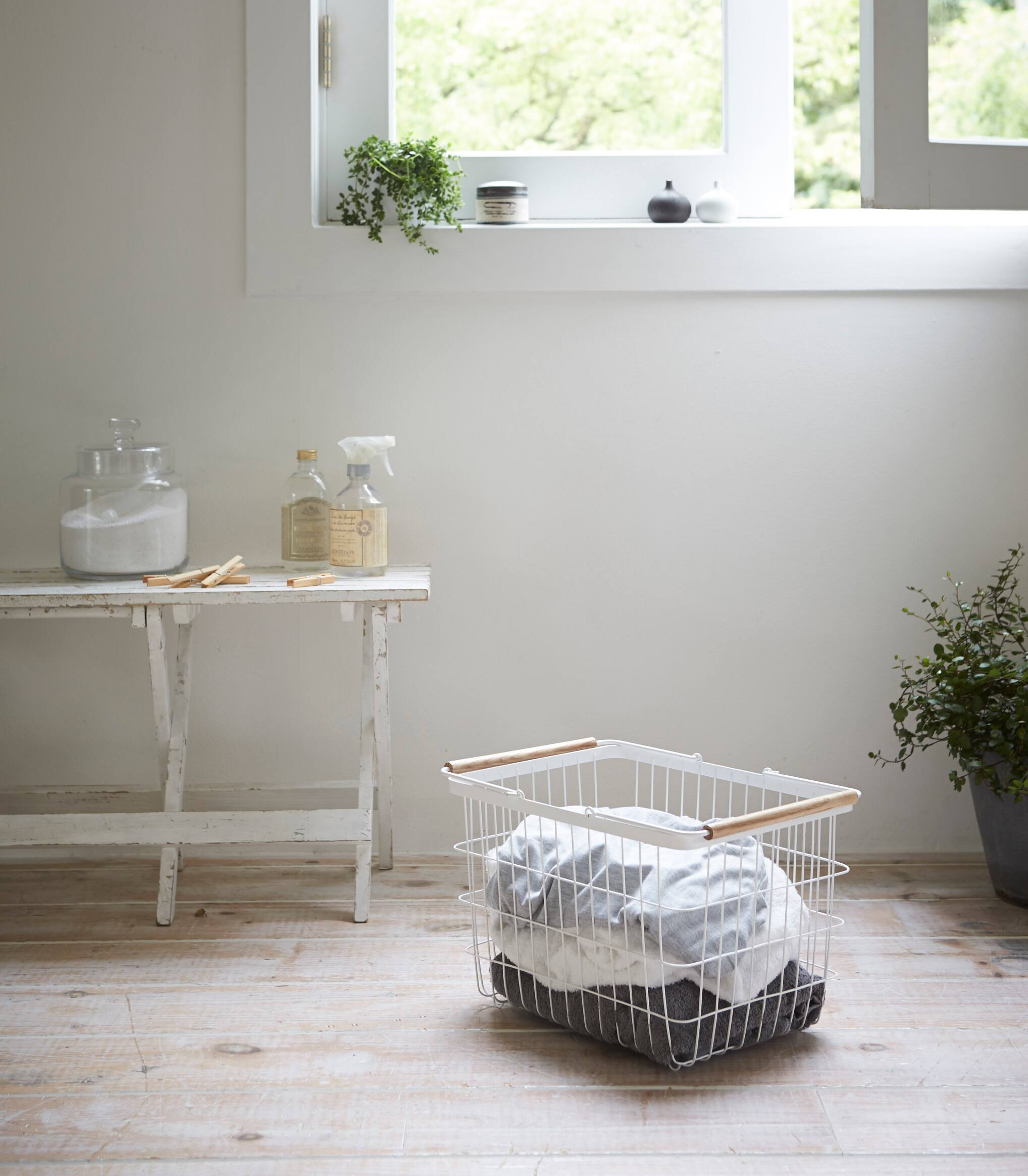 Front. Yamazaki Home - Wire Basket - Two Sizes - White.
