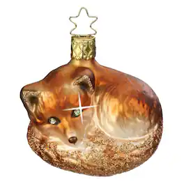 Inge Glas - Night Fox in the Woods German Glass Christmas Ornament FREE BOX - Red