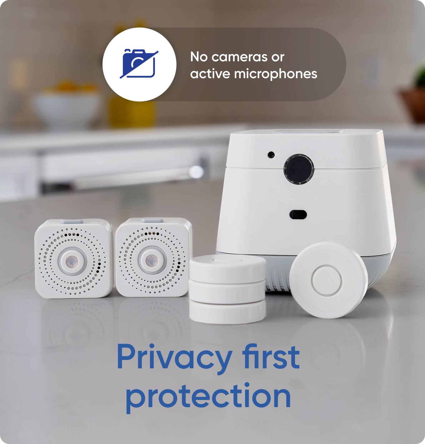 No cameras or active microphones  
Privacy first protection