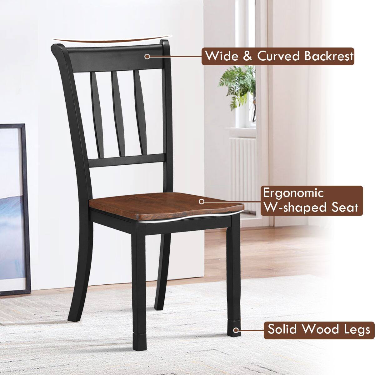 Wide & Curved Backrest, Ergonomic W-shaped Seat, Solid Wood Legs