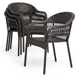 Patio Sense - Arro Bistro Stacking Chairs, Wicker Construction, Indoor & Outdoor - 4 Piece Set - Mocha