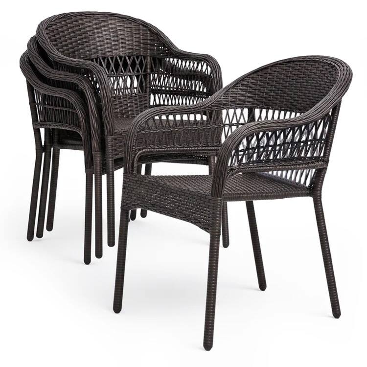 Front. Patio Sense - Arro Bistro Stacking Chairs, Mocha, Wicker Construction, Indoor & Outdoor - 4 Piece Set - Mocha.