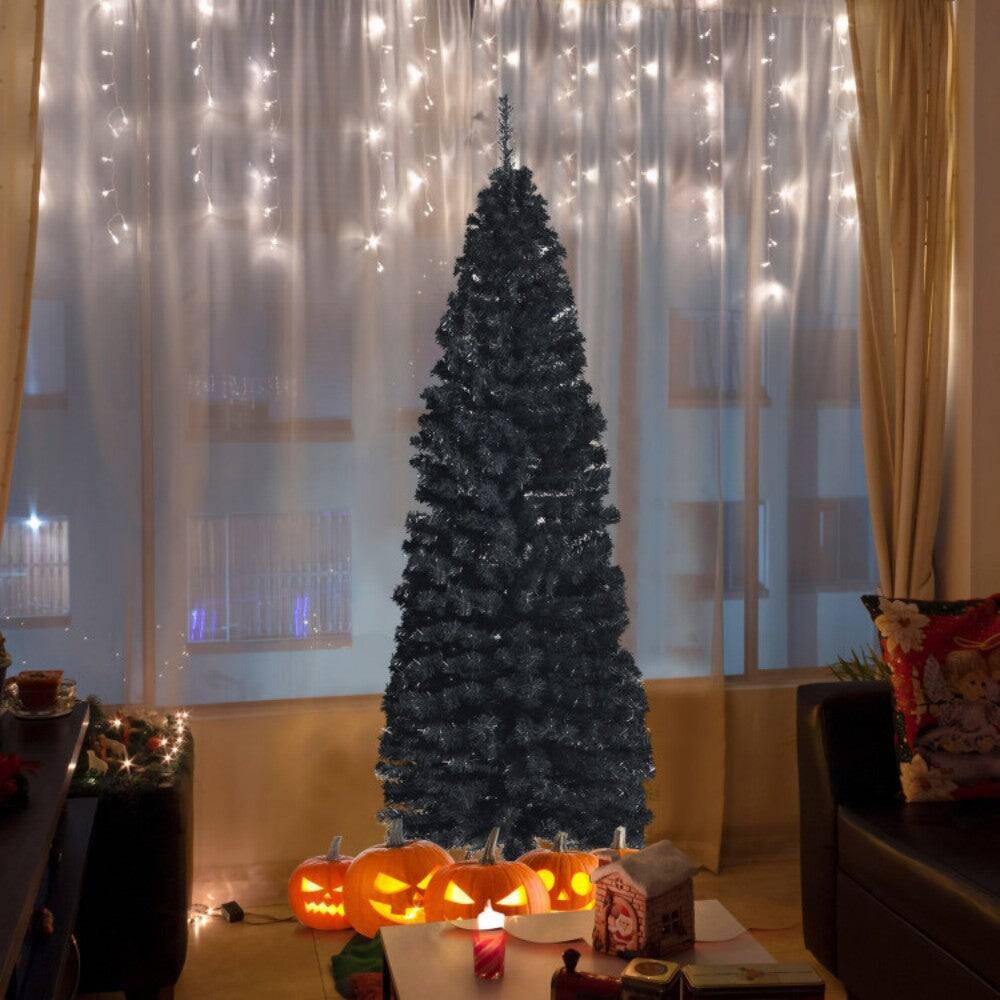 Alt View 1. Boyel Living - 6ft Blue Unlit Artificial Christmas Halloween Pencil Holiday Tree with Metal Stand - Black.