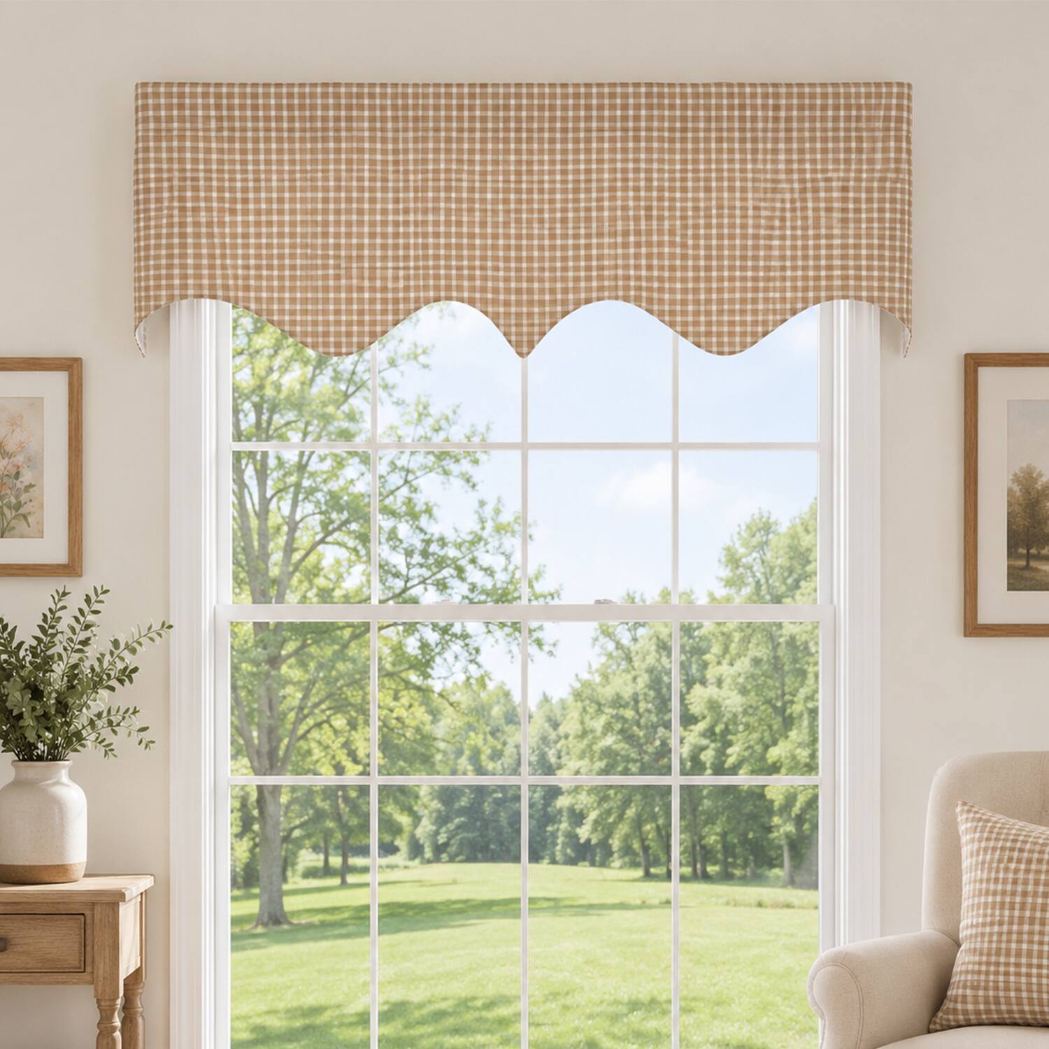 Angle. RLF Home - RLF Home Texture Check Regal Window Valance 100% Cotton Lined Rod Pocket 50" x 17" Cream - Cream.