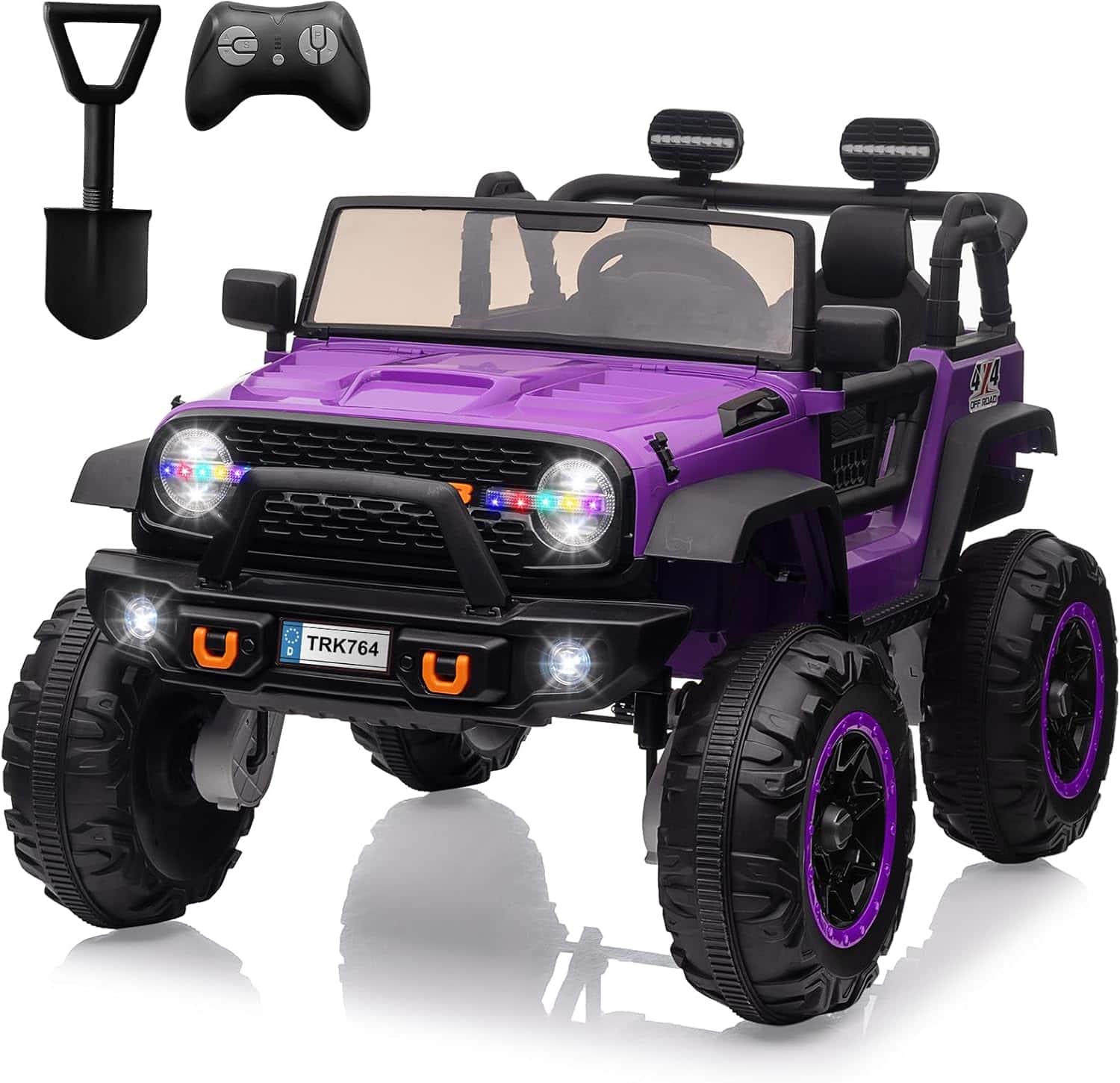Homhougo - 24V Kids Electric Ride On Truck, 2-Seater 4WD w/ Remote, LED Lights, Purple